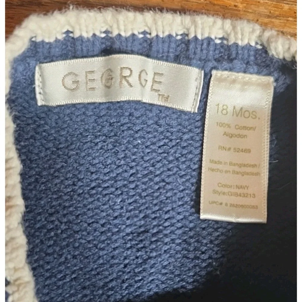 George Baby Boys Long Sleeve Knit‎ Sweater Snowflake Winter Navy Size 18 Months